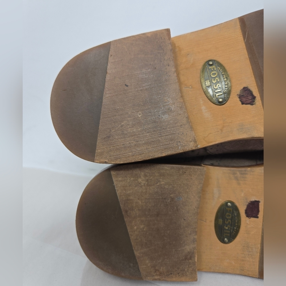 Fossil Womens Sz 7 Tan Suede Lace Up Brouges School Office Work Wear Casual - Picture 8 of 11